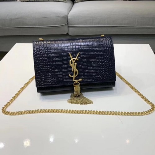 SAINT LAURENT Bolso de hombro Kate de piel repujada de cocodrilo 474366 Azul Real