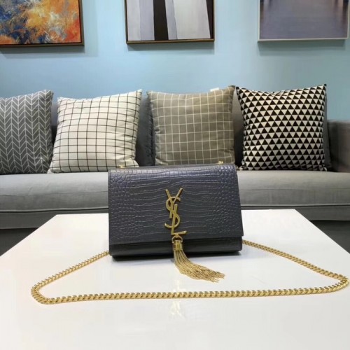 SAINT LAURENT Bolso de hombro Kate de piel repujada de cocodrilo 474366 gris