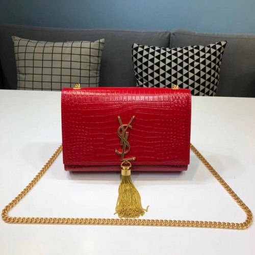 SAINT LAURENT Bolso de hombro Kate de piel repujada de cocodrilo 474366 rojo