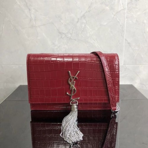 SAINT LAURENT Bolso bandolera Kate de piel repujada de cocodrilo 452159 Rojo jujube