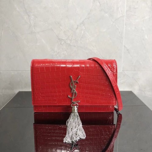 SAINT LAURENT Bolso bandolera Kate de piel repujada de cocodrilo 452159 rojo