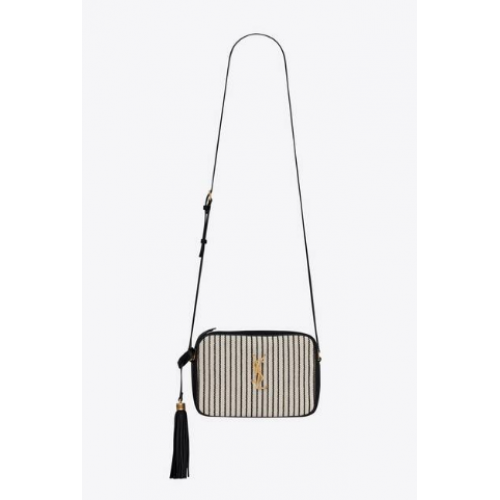 BOLSO CAMERA SAINT LAURENT LOU DE LONA Y PIEL LISA 612542 CREMA Y NEGRO