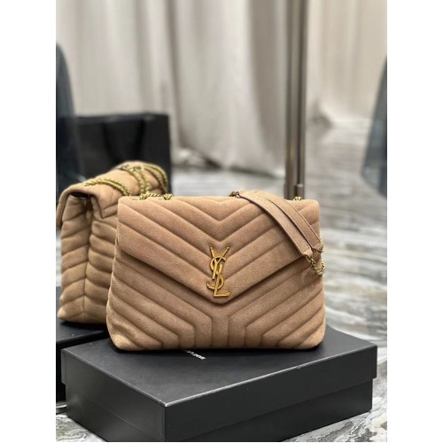 SAINT LAURENT BOLSO DE CADENA LOULOU EN ANTE ACOLCHADO Y 487216 TAUPE