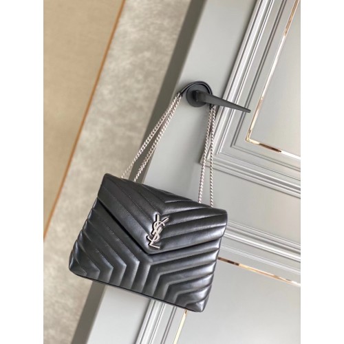 SAINT LAURENT LOULOU MEDIANO EN CUERO MATELASSE 459749 negro y plata antigua