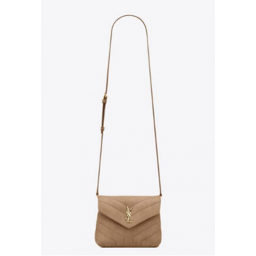 SAINT LAURENT BOLSO PEQUEÑO CON CADENA LOULOU DE ANTE ACOLCHADO Y 4946991 TAUPE