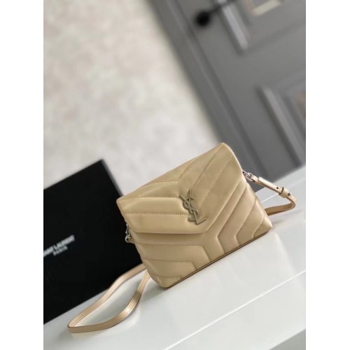 SAINT LAURENT LOULOU PEQUEÑO EN MATELASSE Y CUERO 467072 MARFIL NATURAL&Plata antigua