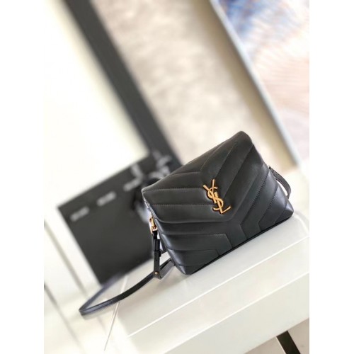 SAINT LAURENT LOULOU PEQUEÑO EN MATELASSE Y CUERO 467072 negro Y HERRAMIENTAS DE METAL BRONCE