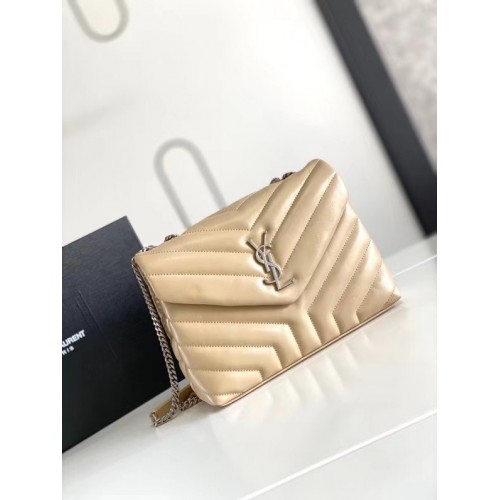 SAINT LAURENT LOULOU PEQUEÑO EN MATELASSE Y CUERO 494699 MARFIL NATURAL&Plata antigua