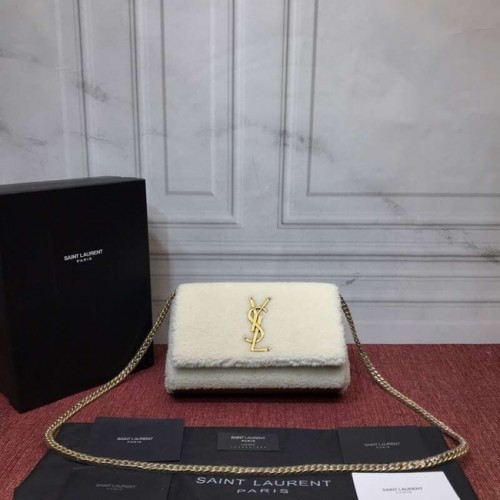 SAINT LAURENT Bolso bandolera acolchado de piel de cordero Y3709 blanco
