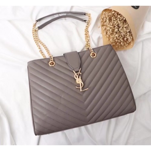 SAINT LAURENT Bolso de hombro Loulou Monogram extragrande de piel acolchada 26587 gris