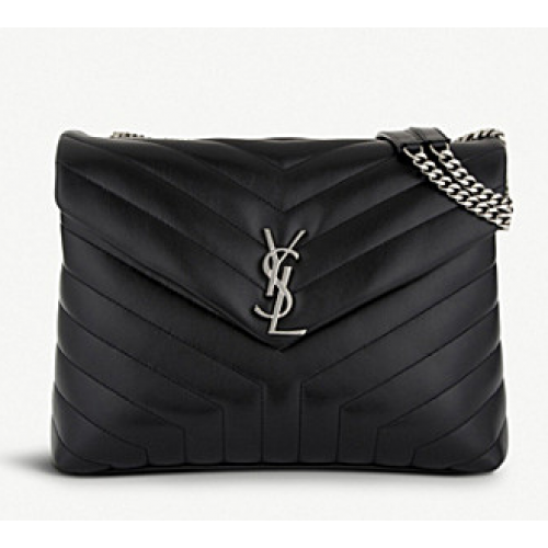 SAINT LAURENT Bolso de hombro mediano Loulou Monogram de piel acolchada 74558 negro