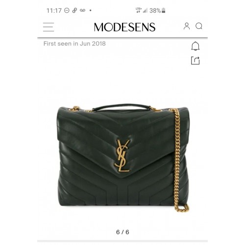 SAINT LAURENT Bolso de hombro mediano Loulou Monogram de piel acolchada 74558 verde negruzco