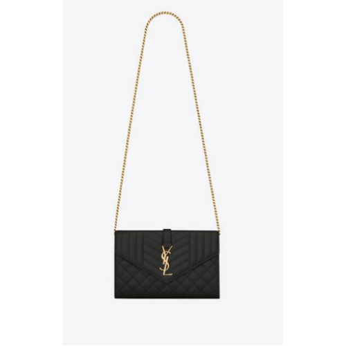 CARTERA CON CADENA SAINT LAURENT MONOGRAM EN MIX MATELASSE PIEL GRABADA GRAIN DE POUDRE 620280 BLACK&GOLD