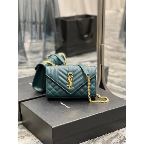 CARTERA CON CADENA SAINT LAURENT MONOGRAM DE MIX MATELASSE PIEL GRABADA GRAIN DE POUDRE 620280 VERDE
