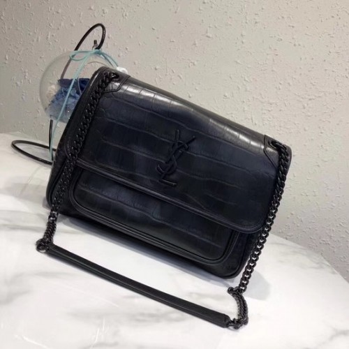 SAINT LAURENT Bolso mediano Niki Chain Cabas piel repujada de cocodrilo 498894 Negro