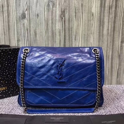 SAINT LAURENT Bolso bandolera mediano Niki de piel 61060 azul