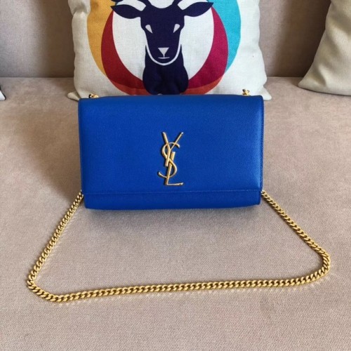 SAINT LAURENT Bolso de hombro Monogram Kate mediano de piel granulada 354021 azul