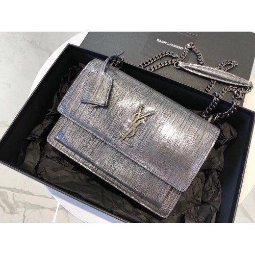 SAINT LAURENT Bolso bandolera mediano Monogram Sunset Silver Wire 442906 Plata