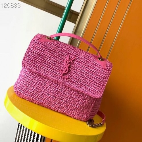 SAINT LAURENT NIKI BOLSO MEDIANO CON CADENA DE RAFIA 498894 Ciruela