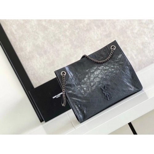 SAINT LAURENT NIKI BOLSO SHOPPING MEDIANO DE PIEL VINTAGE ARRUGADA 5814 gris oscuro