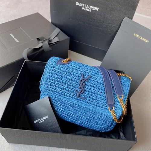 SAINT LAURENT NIKI BOLSO PEQUEÑO CON CADENA DE RAFIA 498892 azul