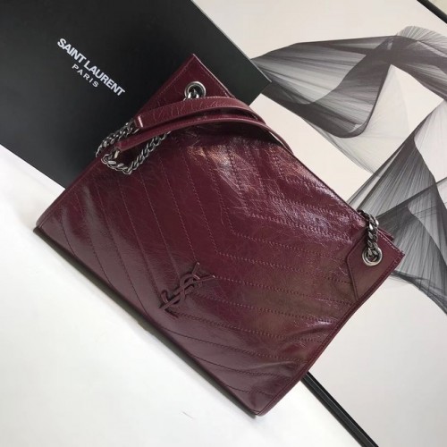 SAINT LAURENT NIKI BOLSO SHOPPING MEDIANO DE PIEL VINTAGE ARRUGADA 5814 Burdeos