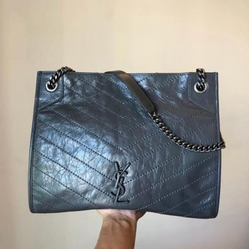 SAINT LAURENT NIKI BOLSO SHOPPING MEDIANO DE PIEL VINTAGE ARRUGADA 5814 Gris Oscuro