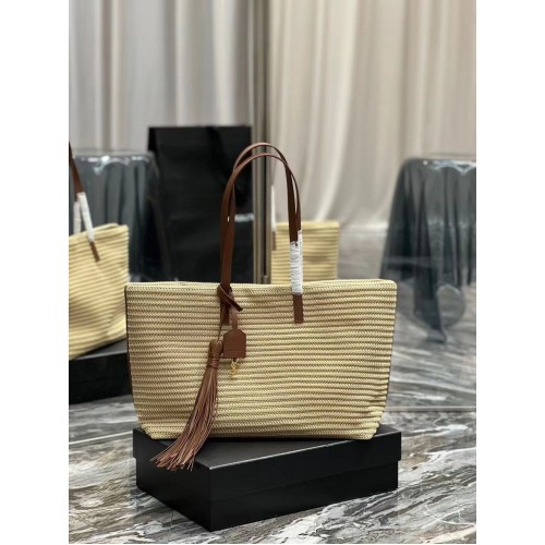 BOLSO MEDIANO SAINT LAURENT PANIER DE RAFIA Y811502 TAUPE