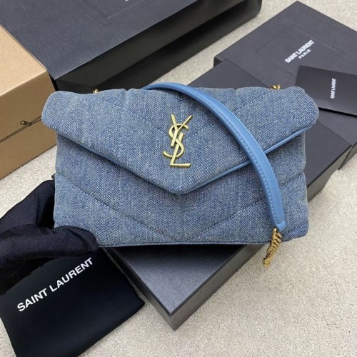 BOLSO ACOLCHADO SAINT LAURENT CON CADENA EN DENIM Y PIEL LISA 320333 AZUL