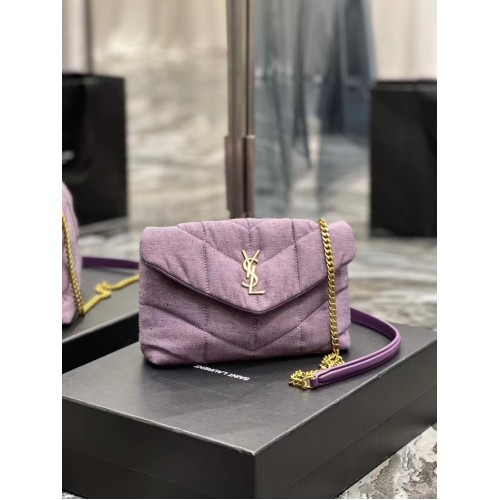 SAINT LAURENT PUFFER TOY BOLSO DE LONA Y PIEL LISA 620333 LILA BLANQUEADA