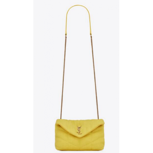 SAINT LAURENT PUFFER TOY BOLSO DE LONA Y PIEL LISA 620333 JAUNE CITRON
