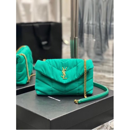 SAINT LAURENT PUFFER TOY BOLSO DE LONA Y PIEL LISA 620333 verde