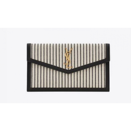 SAINT LAURENT UPTOWN POUCH DE LONA Y PIEL LISA 565739 CREMA Y NEGRO