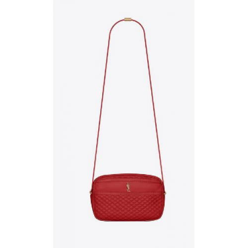 BOLSO PARA CÁMARA SAINT LAURENT VICTOIRE DE PIEL DE CORDERO ACOLCHADA 6489901 rojo