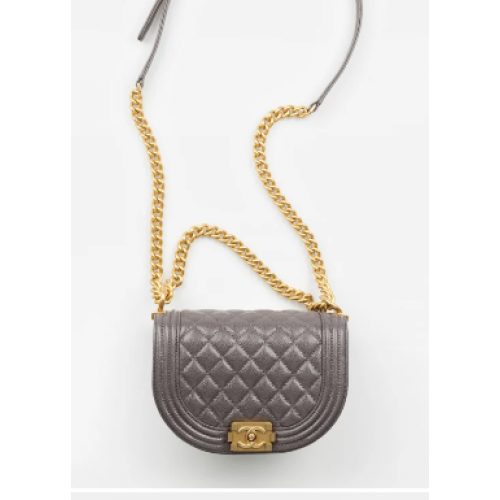 BOLSO MENSAJERO PEQUEÑO NIÑO CHANEL Piel de ternera graneada Metal dorado AS3350 Gris oscuro