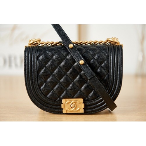 BOLSO MENSAJERO PEQUEÑO NIÑO CHANEL Piel de ternera granulada Metal dorado AS3350 negro