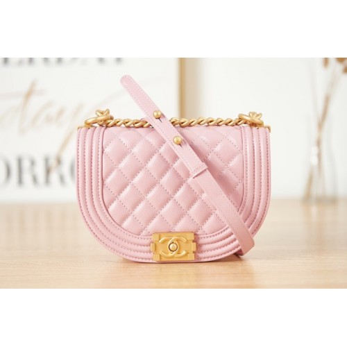 BOLSO MENSAJERO PEQUEÑO NIÑO CHANEL Piel de ternera granulada Metal dorado AS3350 rosa