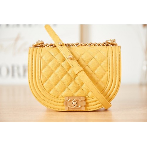 BOLSO MENSAJERO PEQUEÑO NIÑO CHANEL Piel de ternera granulada Metal dorado AS3350 amarillo