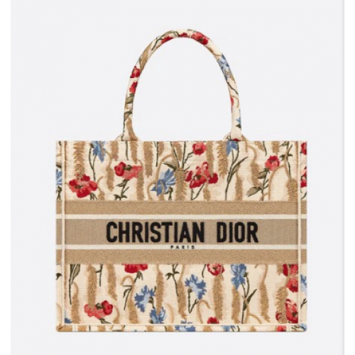 PEQUEÑO DIOR BOOK TOTE Beis multicolor Dior Hibiscus bordado hilo metalizado M1296
