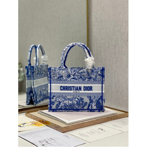 TOTE DIOR BOOK TOTE PEQUEÑO Toile de Jouy bordado inverso azul M1265ZRGO