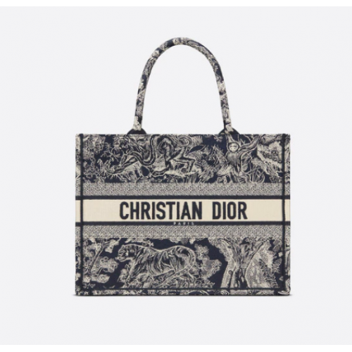 TOTE DIOR BOOK TOTE PEQUEÑO Toile de Jouy bordado inverso azul M1296Z