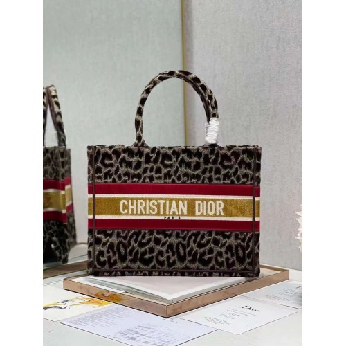 PEQUEÑO DIOR BOOK TOTE Bordado C1287-2 Marrón Estampado de leopardo