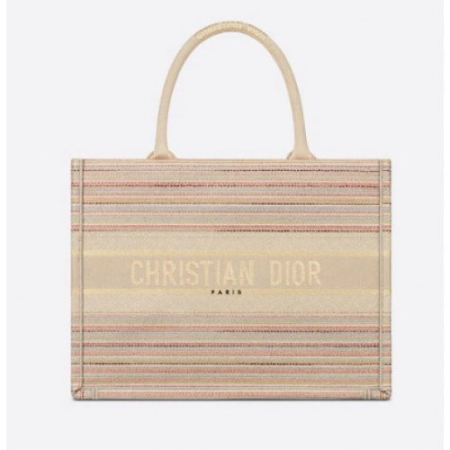 PEQUEÑO DIOR BOOK TOTE Bordado de rayas multicolores M1296ZRF