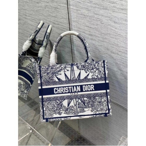 PEQUEÑO DIOR BOOK TOTE Blanco y azul multicolor Reve Bordado dInfini M1265ZR