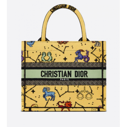 PEQUEÑO DIOR BOOK TOTE Amarillo multicolor Dior Pixel Zodiac bordado M1265ZRTY