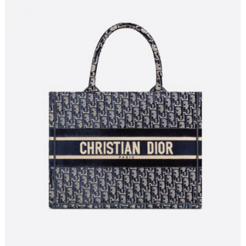 PEQUEÑO DIOR BOOK TOTE azul Terciopelo bordado Dior Oblique M1287Z