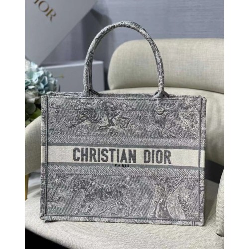 PEQUEÑO DIOR BOOK TOTE gris Toile de Jouy bordado inverso M1296Z