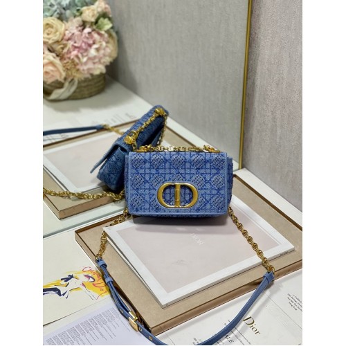 BOLSO PEQUEÑO DIOR CARO Bordado Macrocannage Tweed M9241 AZUL