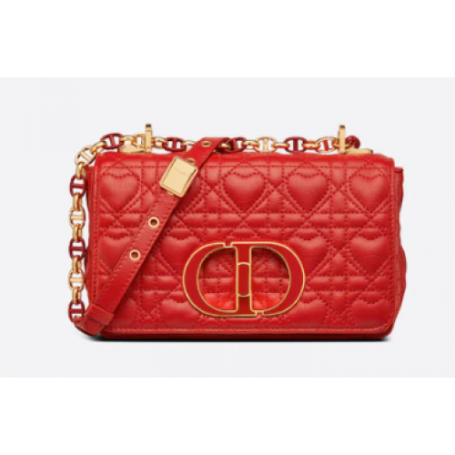 BOLSO PEQUEÑO DIORAMOUR DIOR CARO Piel de becerro Cannage con motivo de corazón M9241WN ROJO
