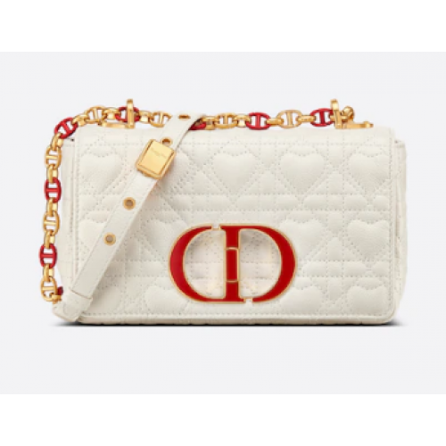 BOLSO PEQUEÑO DIORAMOUR DIOR CARO Piel de becerro Latte Cannage con motivo de corazón M9241WN